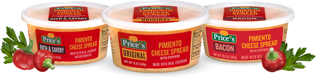three tubs of Prices Cheese.